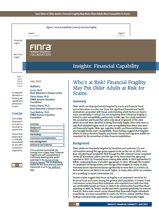 Who’s at Risk? Financial Fragility May Put Older Adults at Risk for Scams