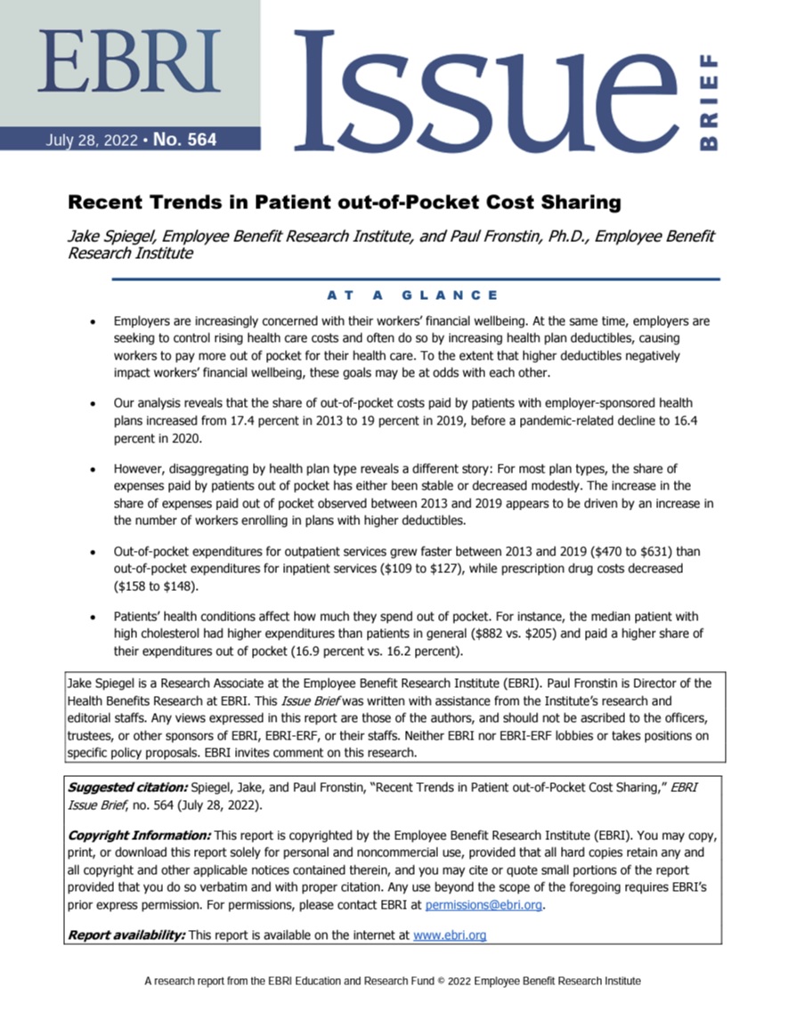 Recent Trends in Patient out-of-Pocket Cost Sharing