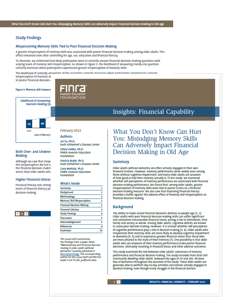What You Don’t Know CAN Hurt You: Misjudging Memory Skills Can Adversely Impact Financial Decision Making in Old Age